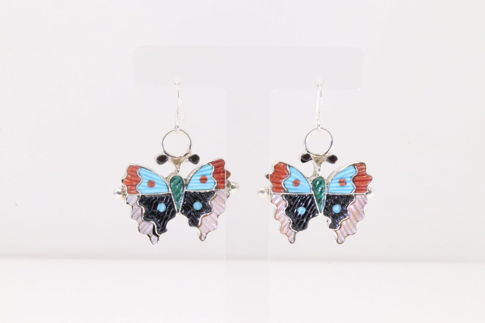 Native America Zuni Sterling Silver Multi-Color Butterfly Dangling Earring's By T.N. (1 of 4)