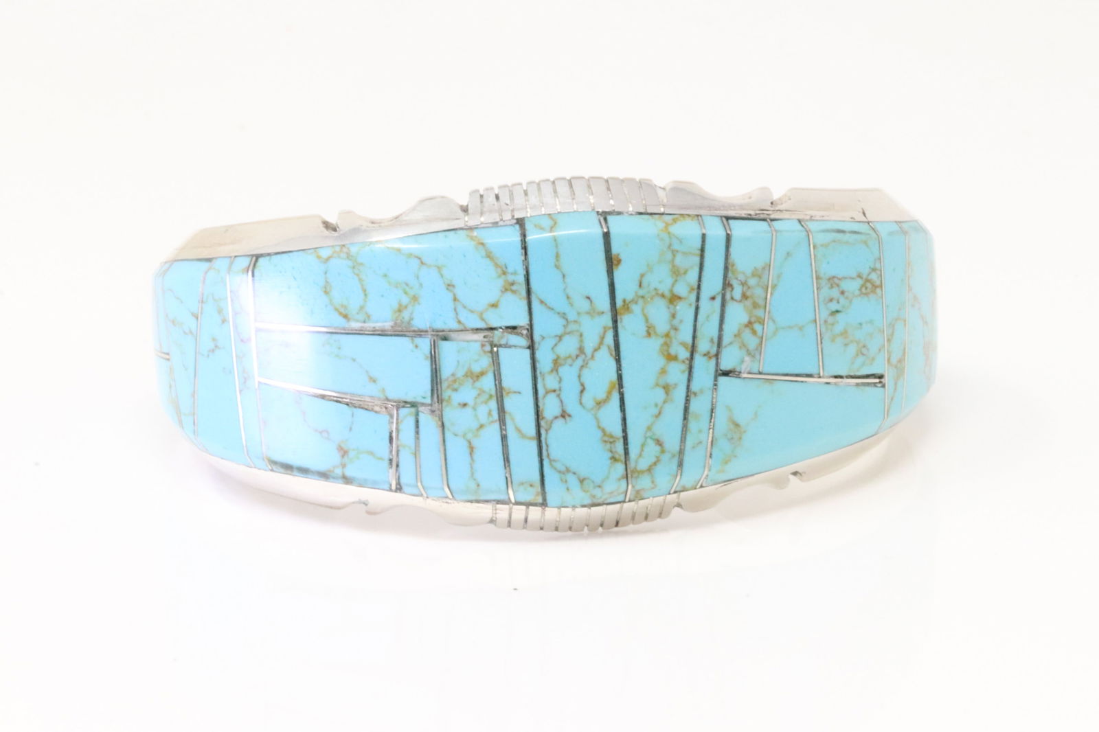 Native America Navajo Sterling Silver Turquoise Inlay Bracelet By S.F. (1 of 4)