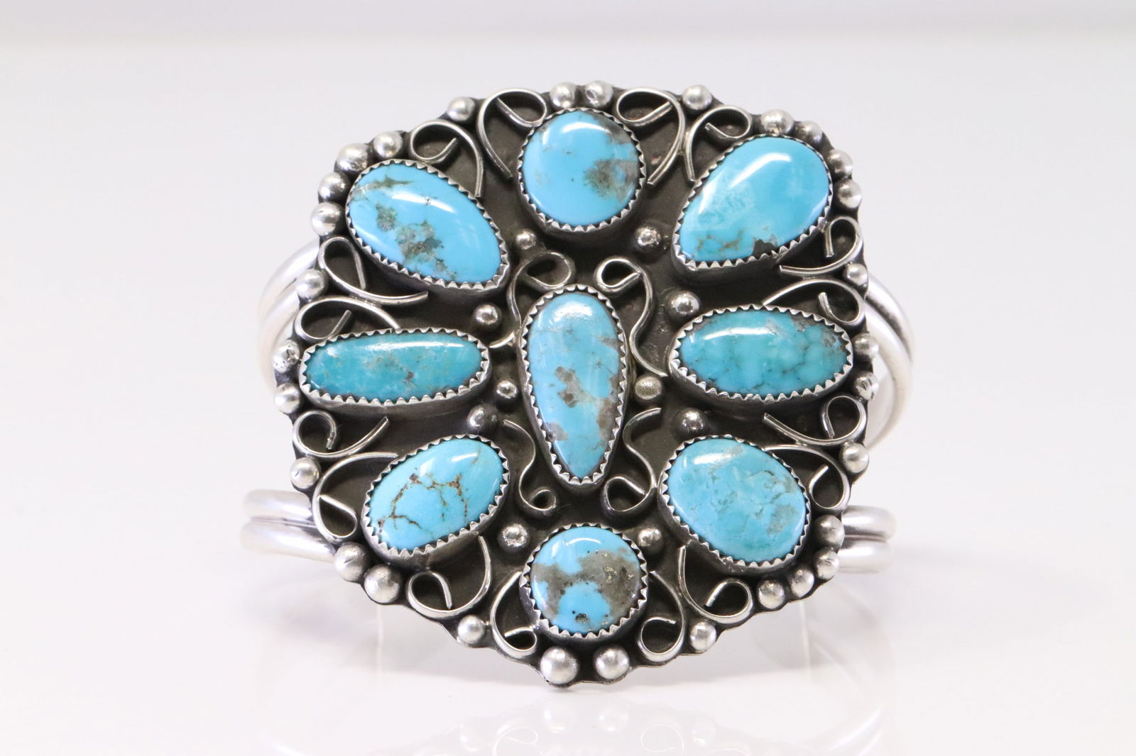 Native America Navajo Sterling Silver Turquoise Bracelet Cuff By R.S.