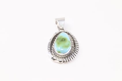Native America Navajo Sterling Silver Sonora Gold Turquoise Pendant By N.J.