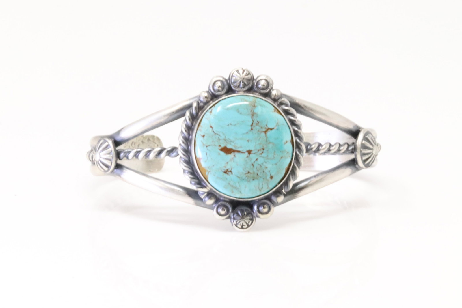 Native America Navajo Sterling Silver Kingman Turquoise Bracelet Cuff By Robert Shakey. (1 of 4)