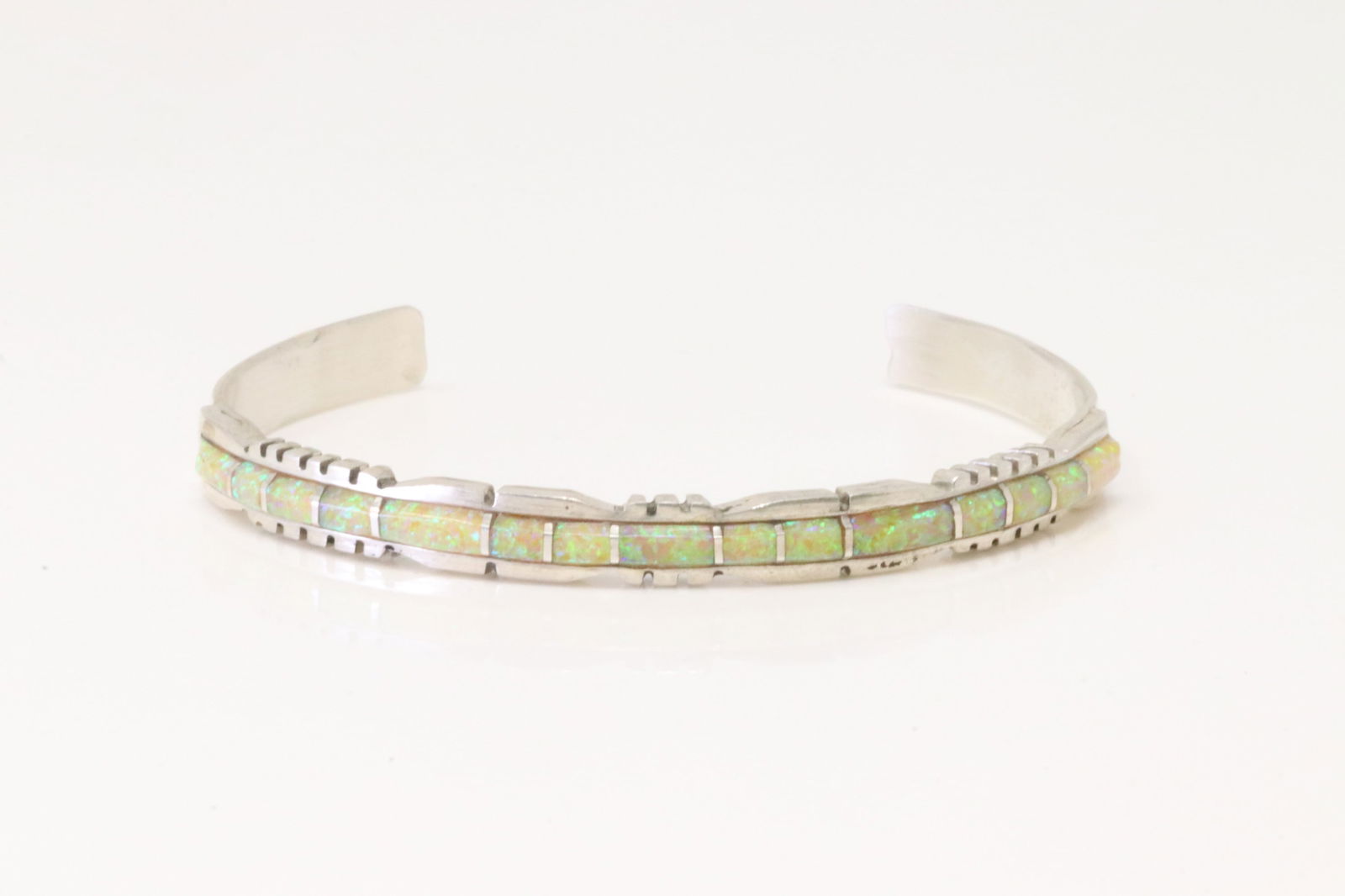 Native America Zuni Sterling Silver Yellow Opal Inlay Bracelet By Sheldon Lalio. (1 of 4)
