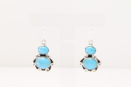 Native America Navajo Sterling Silver Turquoise Dangling Earring's By Sheena Jack.