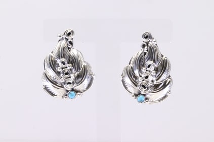 Native American Navajo Sterling Silver Turquoise Leaf Post Earring's By Darrell Morgan.