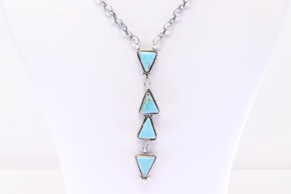 Native America Navajo Sterling Silver Kingman Turquoise Necklace By Judith Dixon.