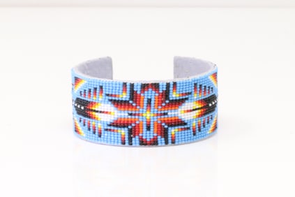 Native America Navajo Multi-Color Stone Leather Bracelet.