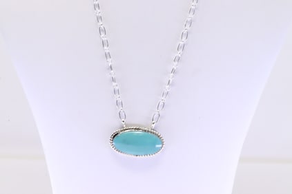 Native America Navajo Sterling Silver Turquoise Necklace By Sadie Jim.