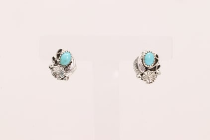 Native America Navajo Sterling Silver Turquoise Post Earring's By Annette Chiquito.
