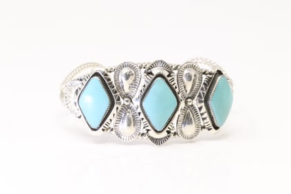 Native America Navajo Sterling Silver Turquoise Bracelet Cuff By Ervin Tsosie.