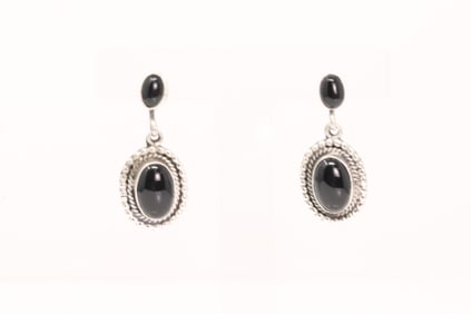 Native America Navajo Sterling Silver Black Onyx Post / Dangling Earring's By Verley Betone.