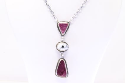 Native America Navajo Sterling Silver Purple Spiny Oyster & White Buffalo Necklace By Donovan