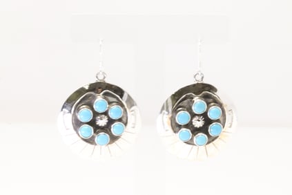 Native America Navajo Sterling Silver Turquoise Dangling Earring's By Kenny Lonjose.
