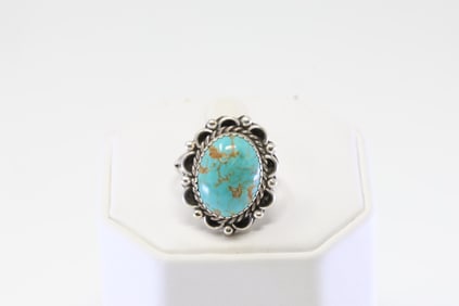 Native America Navajo Sterling Silver Turquoise Ring By F.