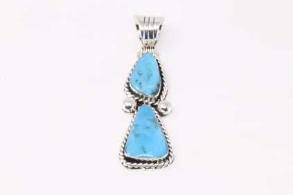 Native America Navajo Sterling Silver Turquoise Pendant By Daniel Dakai.