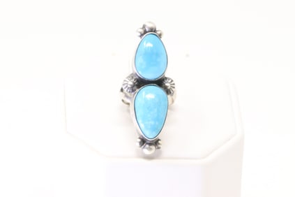 Native America Navajo Sterling Silver Turquoise Ring By Robert Shakey.