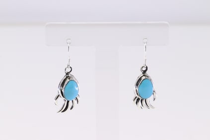 Native America Navajo Sterling Silver Turquoise Dangling Earring's By Louise Joe.