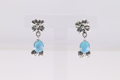 Native America Navajo Sterling Silver Turquoise Post / Dangling Earring's By Mike Smith.