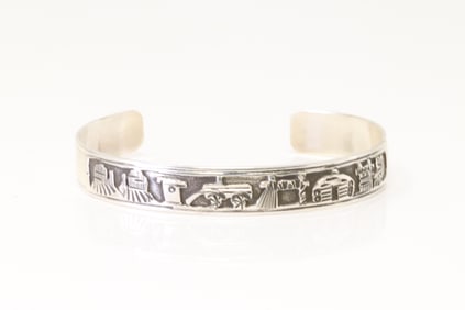 Native America Navajo Sterling Silver Storyteller Bracelet Cuff By J.Y.