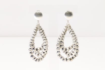 Native America Navajo Sterling Silver 3 Strand Pearl Beaded Post / Dangling Earring's By Dorinda