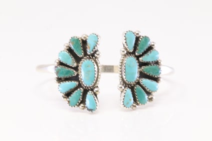 Native America Navajo Sterling Silver Kingman Turquoise Bracelet Cuff By Alicia Wilson.