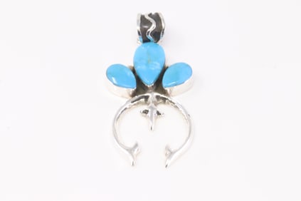 Native America Navajo Sterling Silver Turquoise Naja Pendant By Irvin Tsosie.