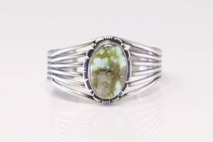 Native America Navajo Sterling Silver Palomino Bracelet Cuff By L.M.Y.