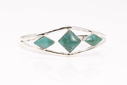 Native America Navajo Sterling Silver Turquoise Bracelet Cuff By Helen Barbone.