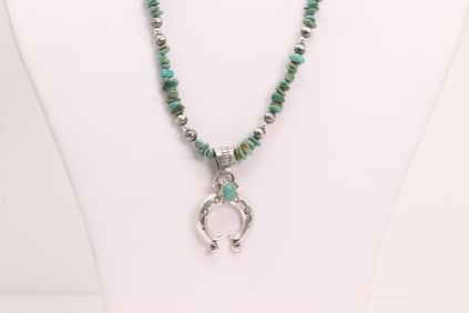 Native America Navajo Sterling Silver Turquoise Naja Necklace By Louise Joe.