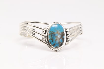 Native America Navajo Sterling Silver Turquoise Bracelet Cuff By Harold Becenti.