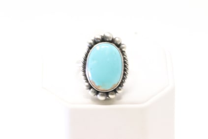 Native America Navajo Sterling Silver Turquoise Ring By A.M.