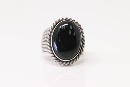 Native America Navajo Sterling Silver Black Onyx Ring By P.Johnsnon.