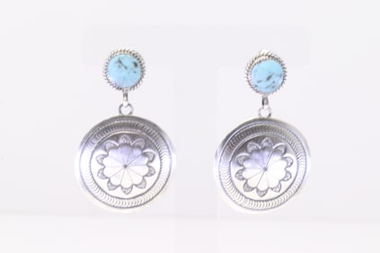 Native America Navajo Sterling Silver Turquoise Post / Dangling Earring's By Annette Martinez.