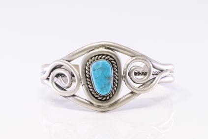 Native America Navajo Sterling Silver Turquoise Bracelet Cuff By T.