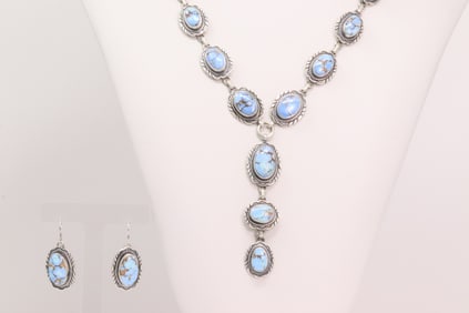 Native America Navajo Sterling Silver Golden Hill Turquoise Necklace & Earring's Set By V.Chee.