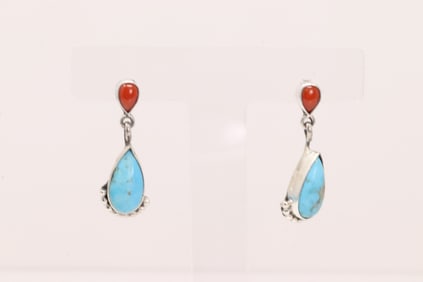 Native America Zuni Sterling Silver Post / Dangaling Earring By Velda Nastacio.