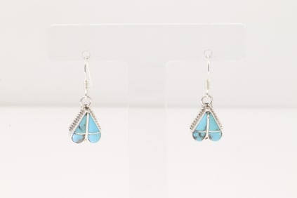 Native America Zuni Sterling Silver Turquoise Inlay Dangling Earring's By Vaelda Nastacio.