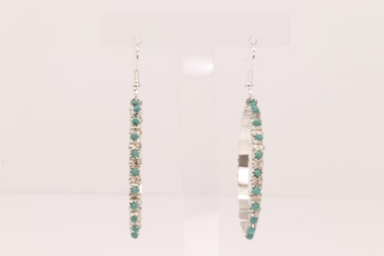 Native America Navajo Sterling Silver Turquoise Hoop Dangling Earring's.