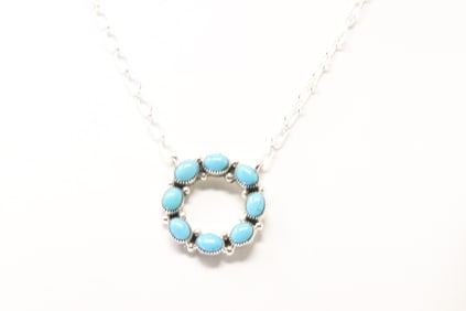 Native America Navajo Sterling Silver Turquoise Necklace By R.B.