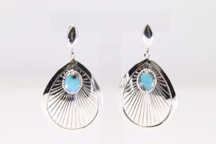 Native America Navajo Sterling Silver Turquoise Post / Dangling Earring's By Sheena Jack.