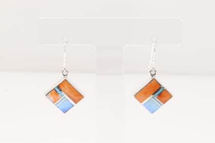Native America Navajo Sterling Silver Multi-Color Inlay Dangling Earring's By James Manygoats.