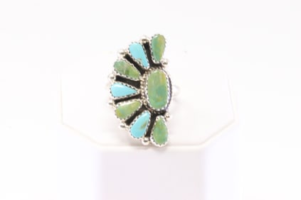Native America Navajo Sterling Silver Kingman Turquoise Ring By Alicia Wilson.