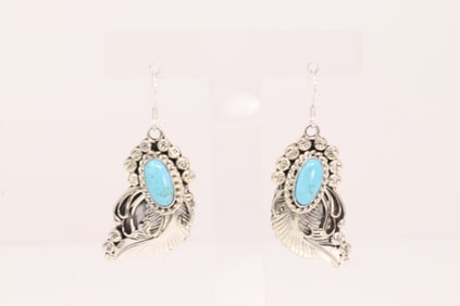Native America Navajo Sterling Silver Turquoise Dangling Earring's By Annette Martinez.