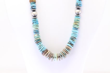 Native America Navajo Sterling Silver Turquoise & Pearl Beaded Necklace.