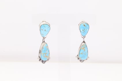 Native America Navajo Sterling Silver Turquoise Post / Dangling Earring's By Robison Martinez.
