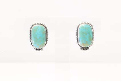Native America Navajo Sterling Silver Tyrone Turquoise Post Earring's By Elouise Kee.
