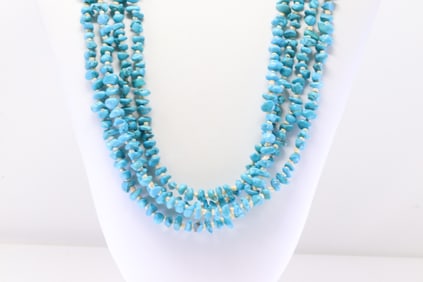 Native America Navajo Sterling Silver 4 Strand Turquoise Necklace.