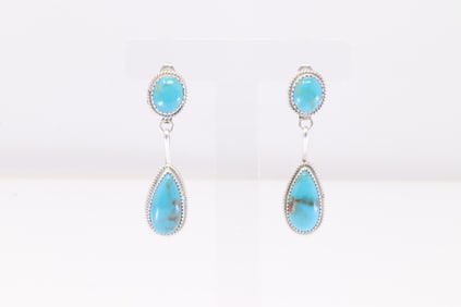 Native America Navajo Sterling Silver Kingman Turquoise Post / Dangling Earring's By Theresa Smith.