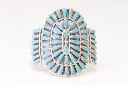 Native America Navajo Sterling Silver Synthetic Turquoise Bracelet Cuff By S.