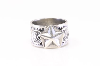 Native America Navajo Sterling Silver Stamped Star Ring By Sunshine Reeves.