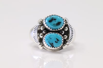 Native America Navajo Sterling Silver Turquoise Ring By A.T.